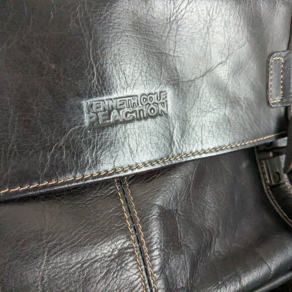 Kenneth Cole Reaction Messenger Bag Genuine LEATHER Laptop Briefcase - Picture 2 of 9
